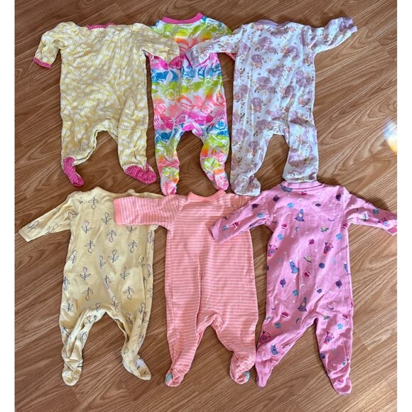 Baby Footed Pajamas 0-3M Floral Tied Dye Animal Prints Zip & Snap - Picture 2 of 14